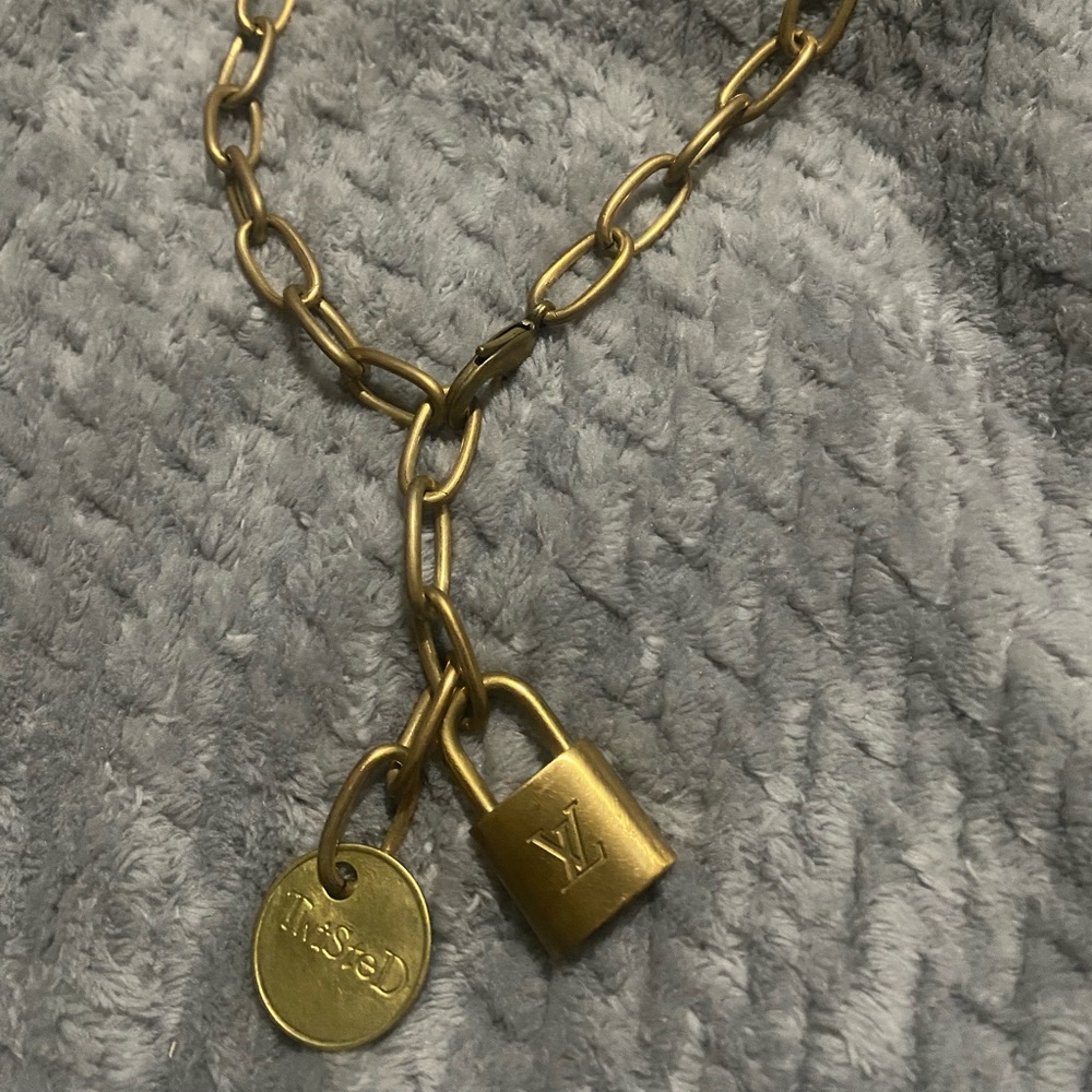 Brass Twisted necklace, with authentic Louis Vuitton padlock.